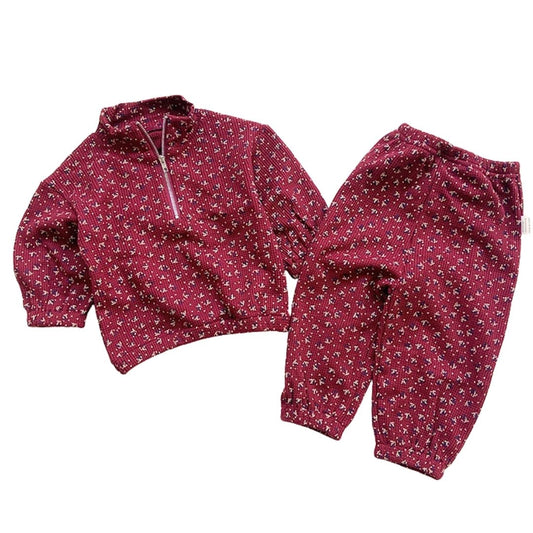 Warmes 2er Set aus Fleece 'Floral Zip' beere