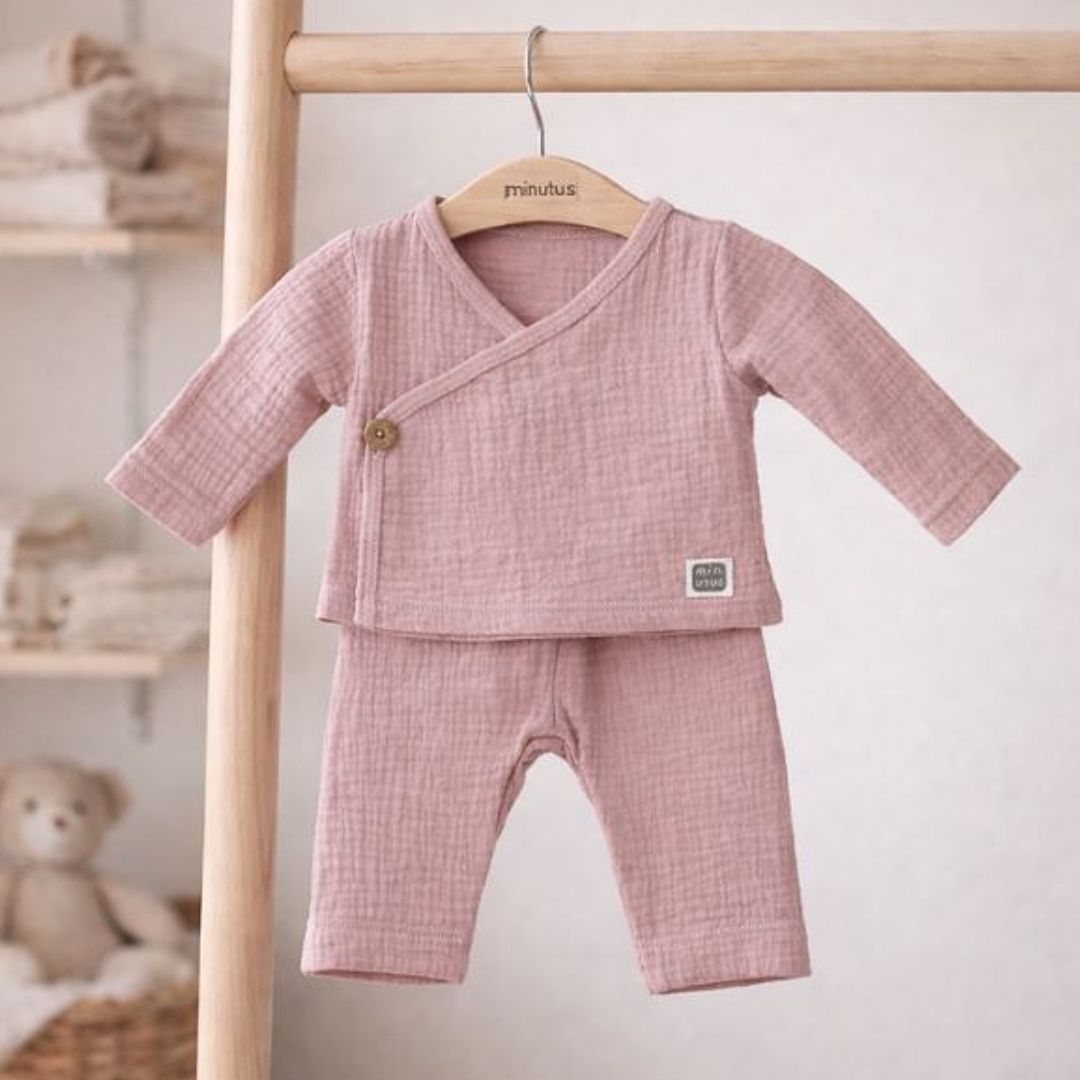 Zweiteiliges Baumwoll Musselin-Set 'Wolke' rosa