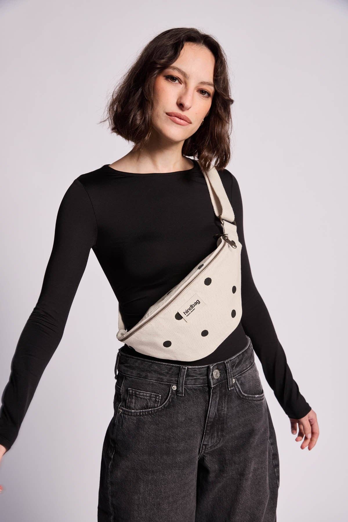 Damen Gürteltasche 'Olivia Punkte' ecru