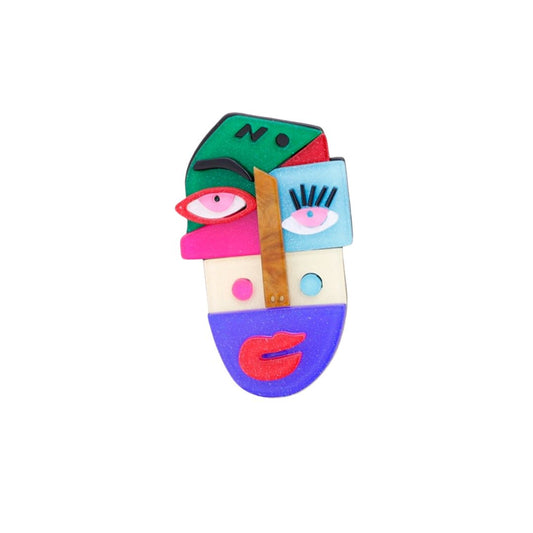 Abstrakte Brosche aus Kunstharz 'Face' multicolor