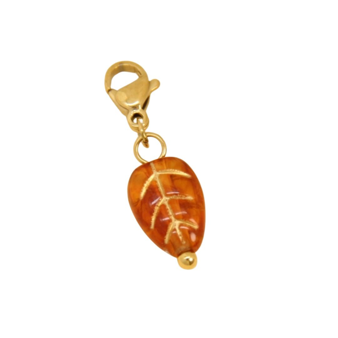 Süßer Anhänger 'Charm Blatt Bernstein' gold