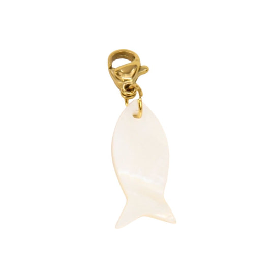 Süßer Anhänger 'Fisch Perlmutt' weiß/gold