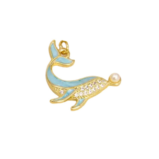 Süßer Anhänger 'Blauer Delfin' gold
