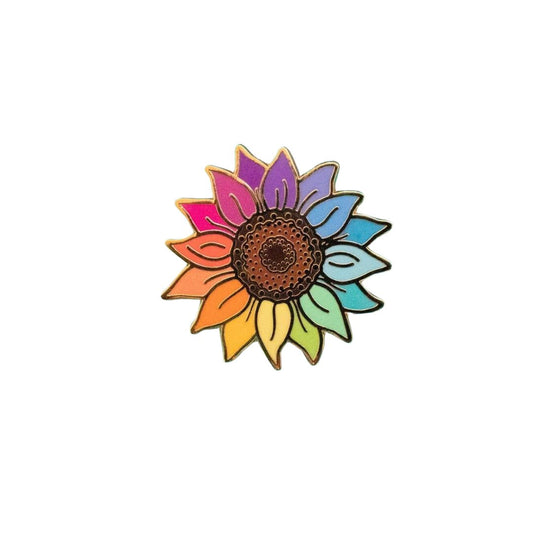Anstecknadel mit Sonnenblume in Regenbogenfarben
