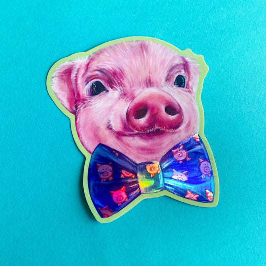Aufkleber 'Süßes Schwein mit Schleife'