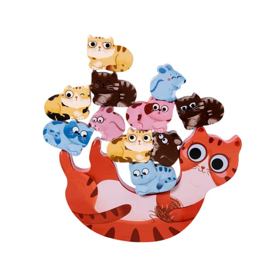 Holzstapel-Katzen-Balance-Spiel