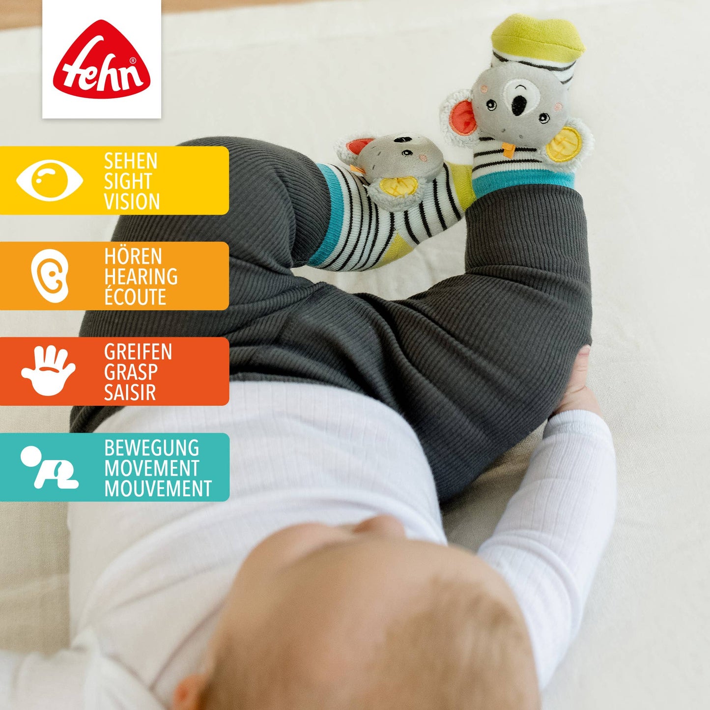 Rasselsocken Koala - Lernspielzeug von 0-12 Monate