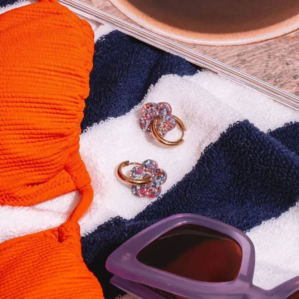 Damen Creolen Mini 'Flower' orange/blau/flieder
