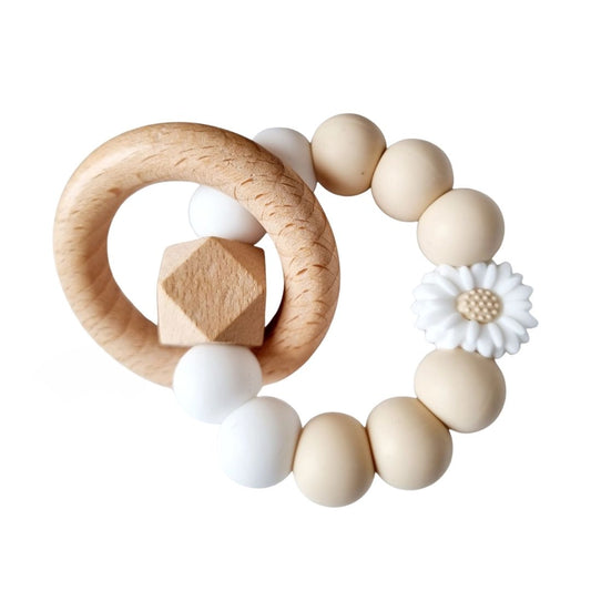 Happy Beißring 'Daisy' aus Holz mit Perlen und Blume
