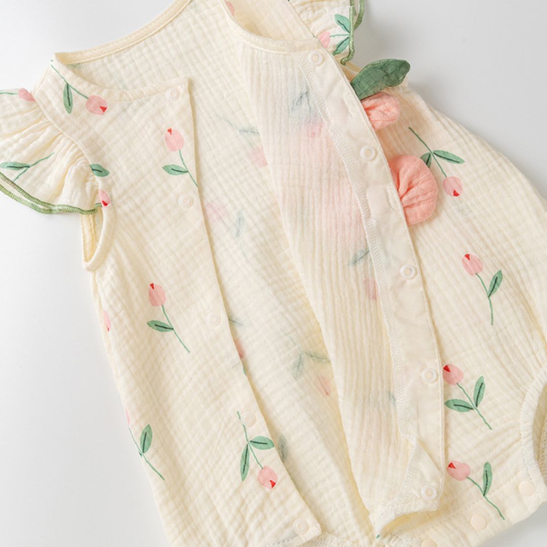 Baby Fly Sleeves Body mit Mütze 'Tulips' creme