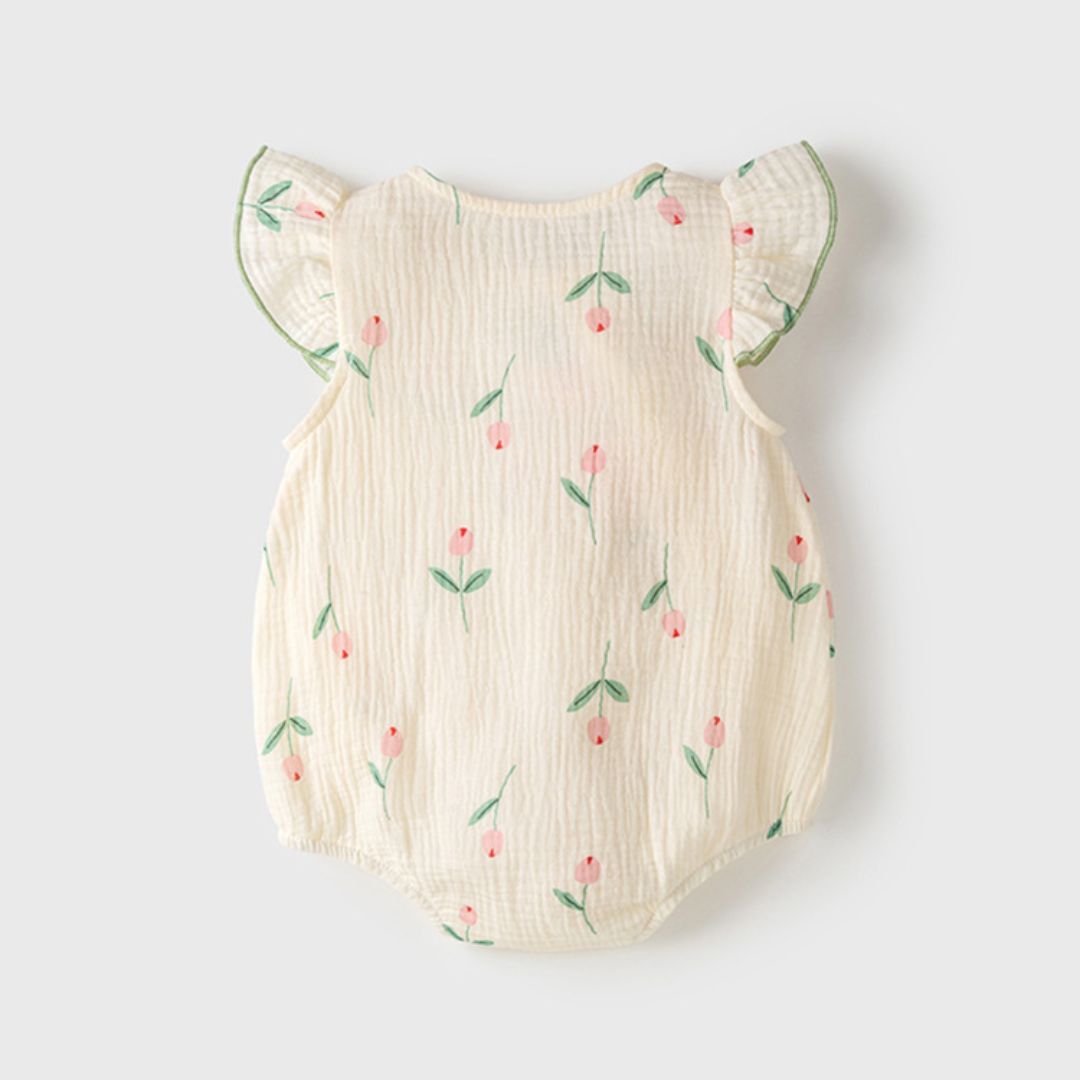 Baby Fly Sleeves Body mit Mütze 'Tulips' creme