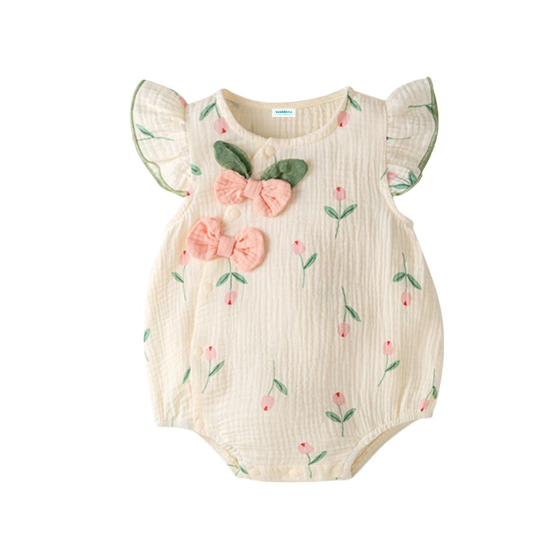Baby Fly Sleeves Body mit Mütze 'Tulips' creme