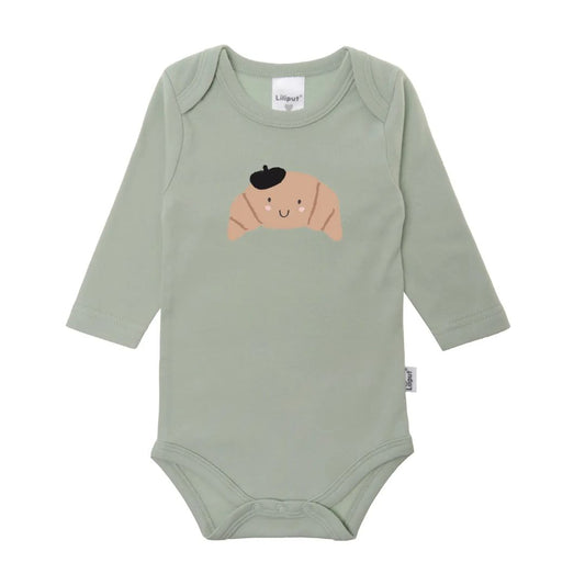 Baby Langarmbody mit Print 'Croissant' grün