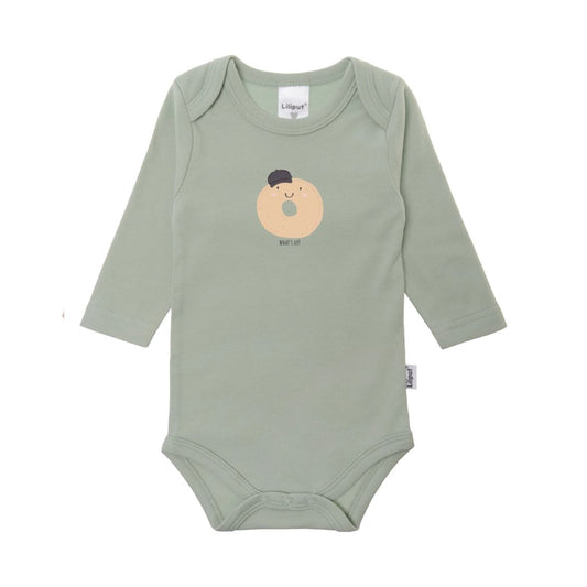 Baby Langarmbody mit Print 'Donut whats up' grün