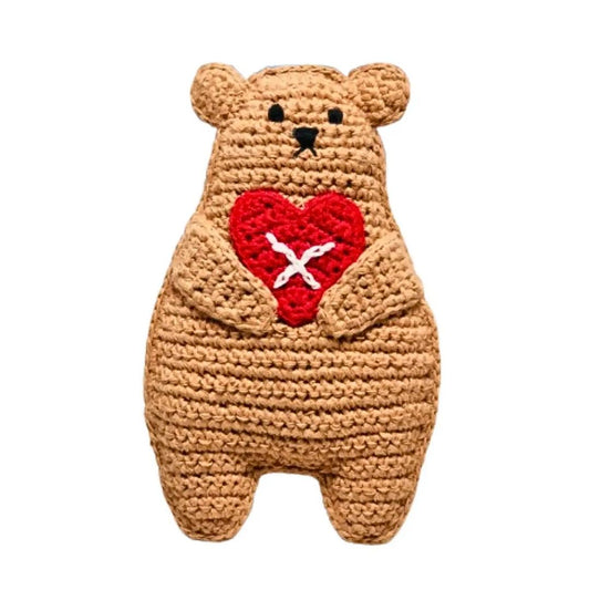 Handgemachte Baby Rassel 'Valentinsbär-Zuckerkeks'