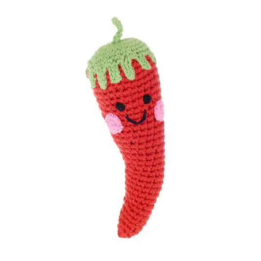 Handgemachte Baby Rassel 'Chili Schote' rot