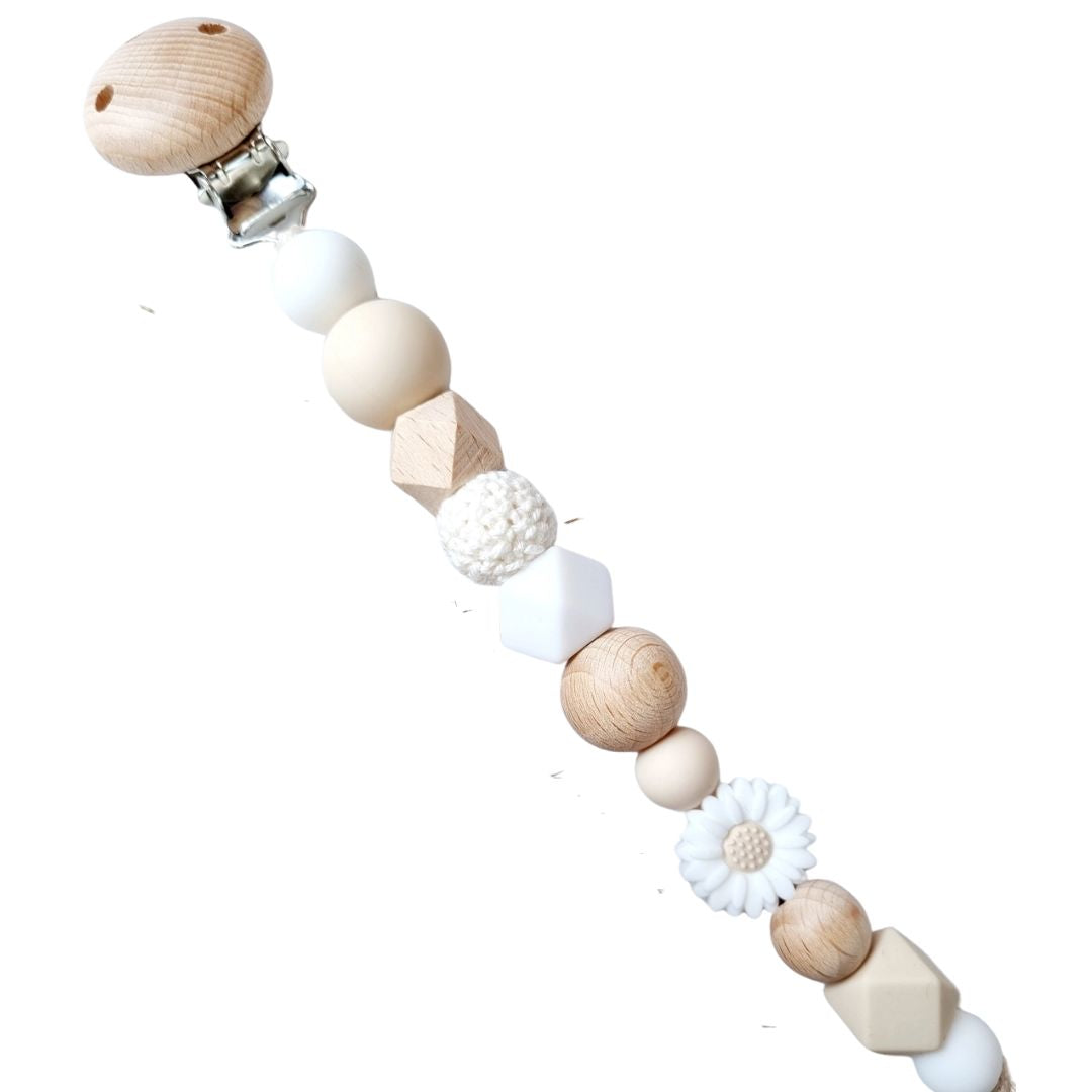 Schnullerkette 'Gänseblümchen' natur/weiß