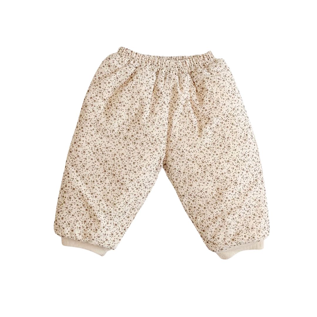 Baby Winter Hose geplüscht beige mit floralem Muster