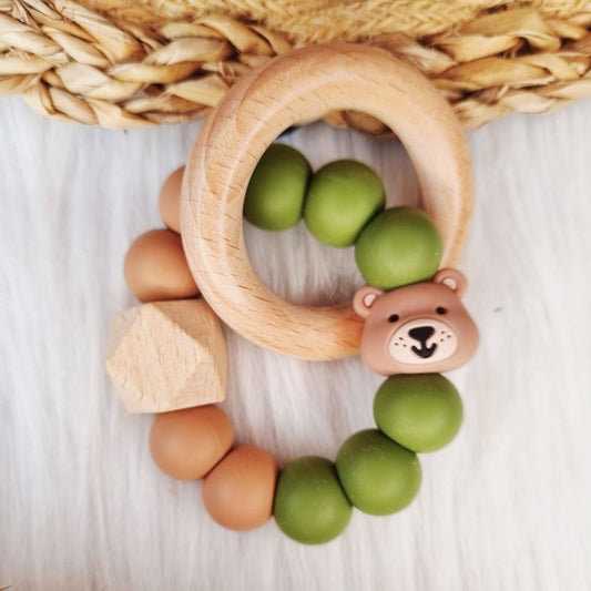 Happy Beißring 'Bär' pfirsich/bronze/dunkelgrün