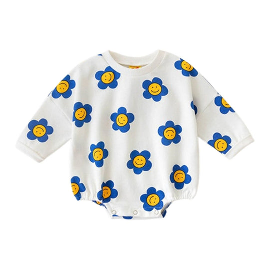 Baby Body mit 'Funny Flowers' blau