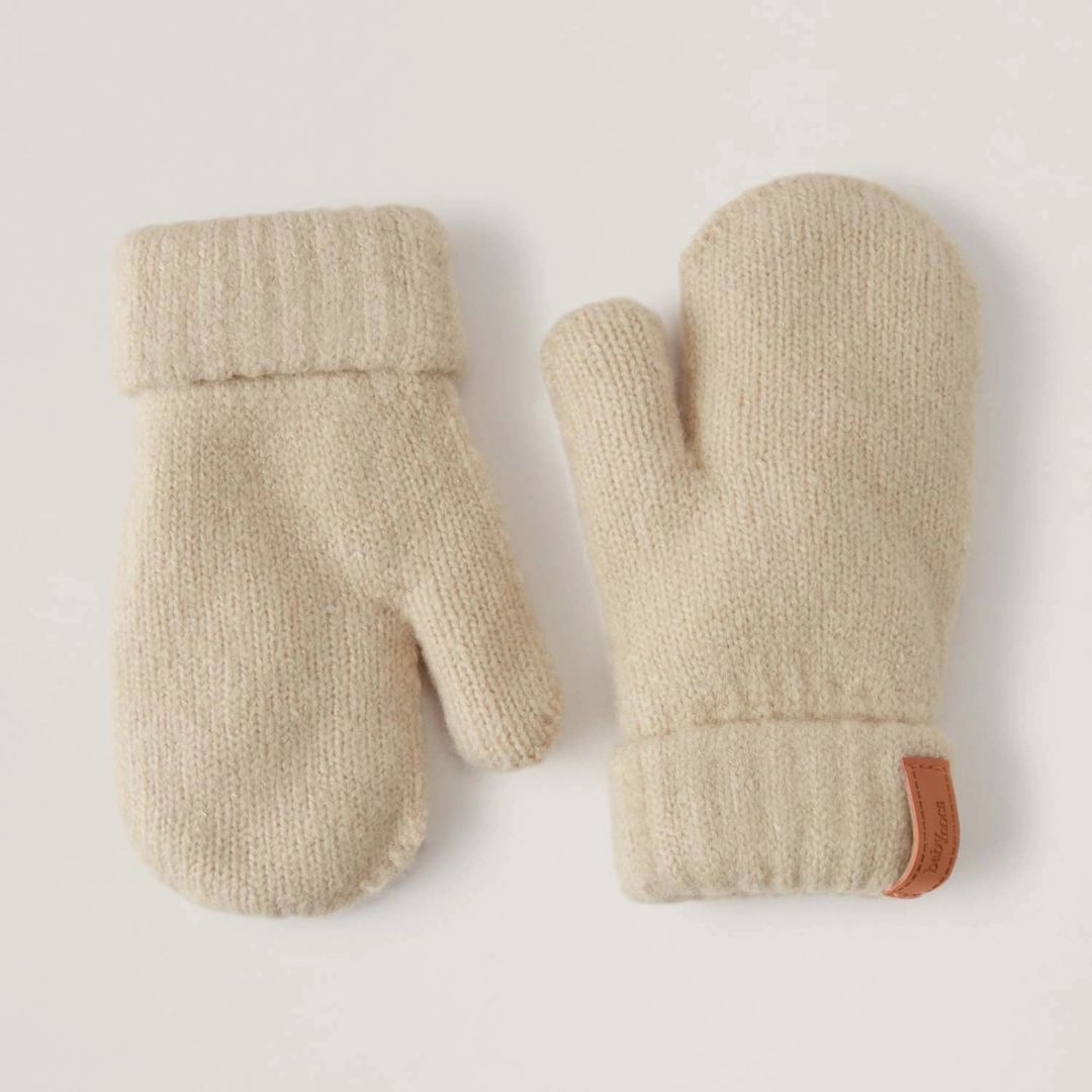 Kinder Fäustlinge mit Rippstrick und weichem Eco-Fleece-Futter beige