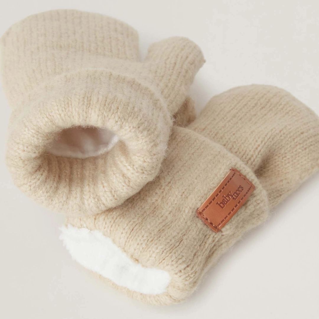 Kinder Fäustlinge mit Rippstrick und weichem Eco-Fleece-Futter beige