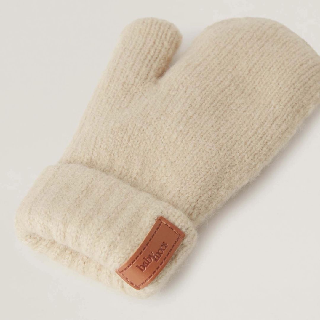Kinder Fäustlinge mit Rippstrick und weichem Eco-Fleece-Futter beige