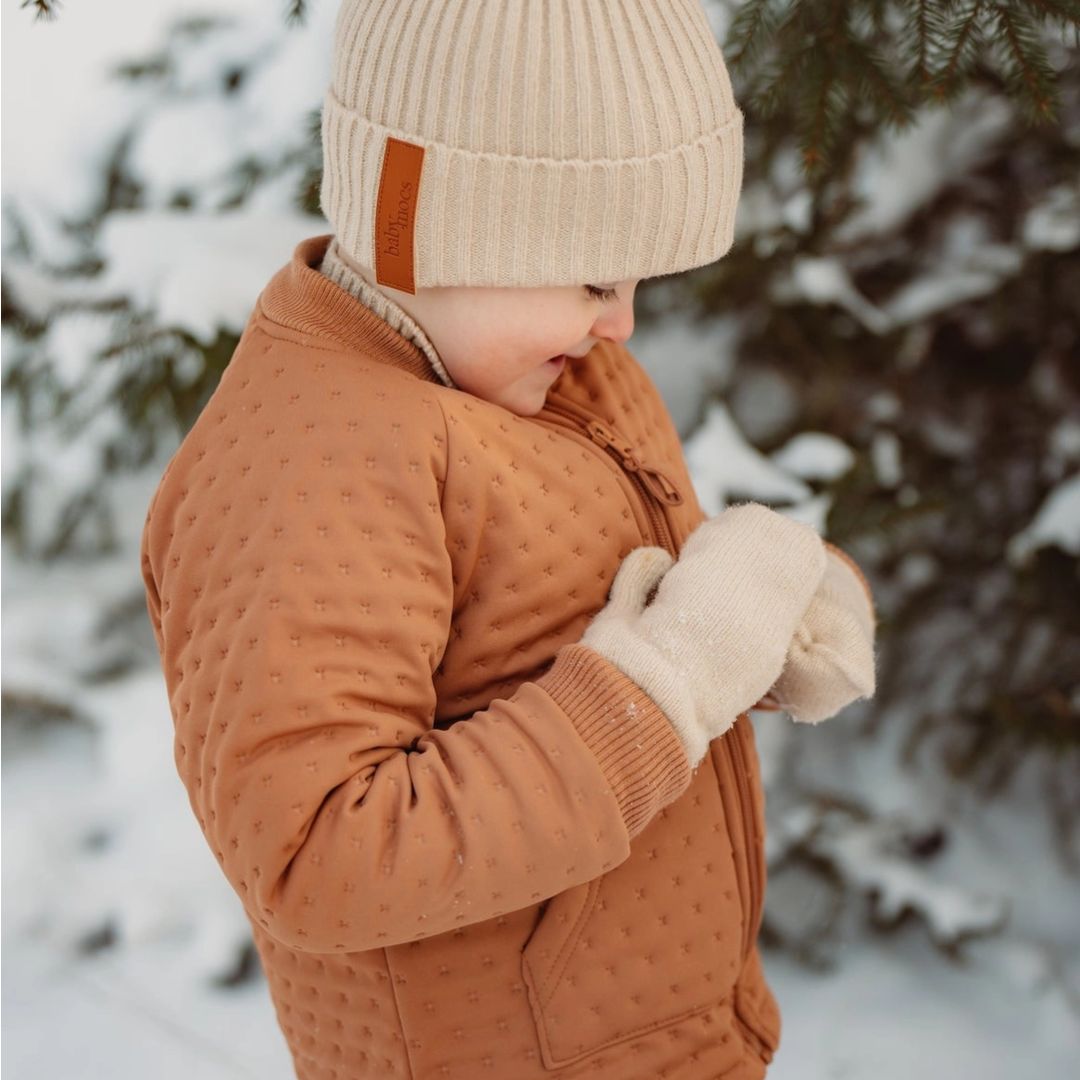 Kinder Fäustlinge mit Rippstrick und weichem Eco-Fleece-Futter beige