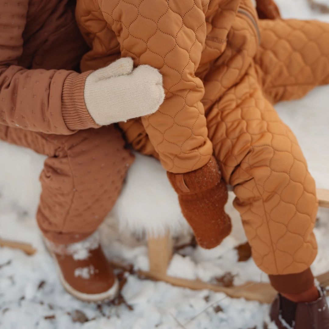 Kinder Fäustlinge mit Rippstrick und weichem Eco-Fleece-Futter beige