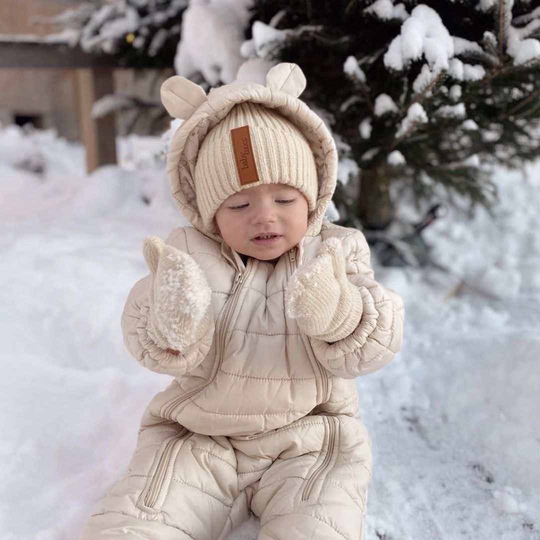 Kinder Fäustlinge mit Rippstrick und weichem Eco-Fleece-Futter beige