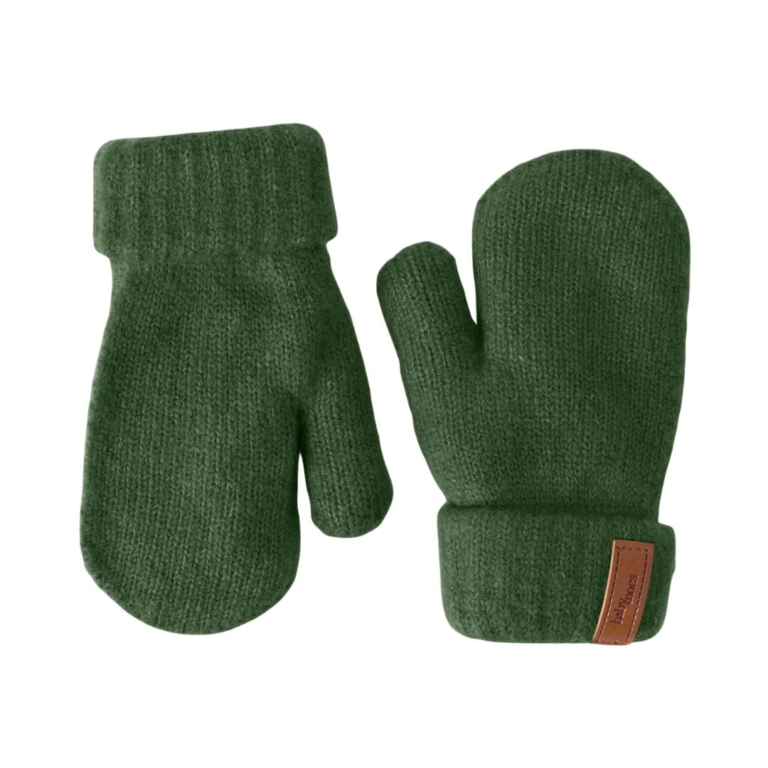 Kinder Fäustlinge mit Rippstrick und weichem Eco-Fleece-Futter grün