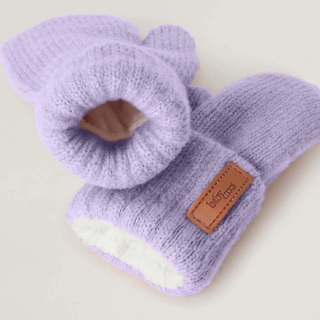 Kinder Fäustlinge mit Rippstrick und weichem Eco-Fleece-Futter flieder