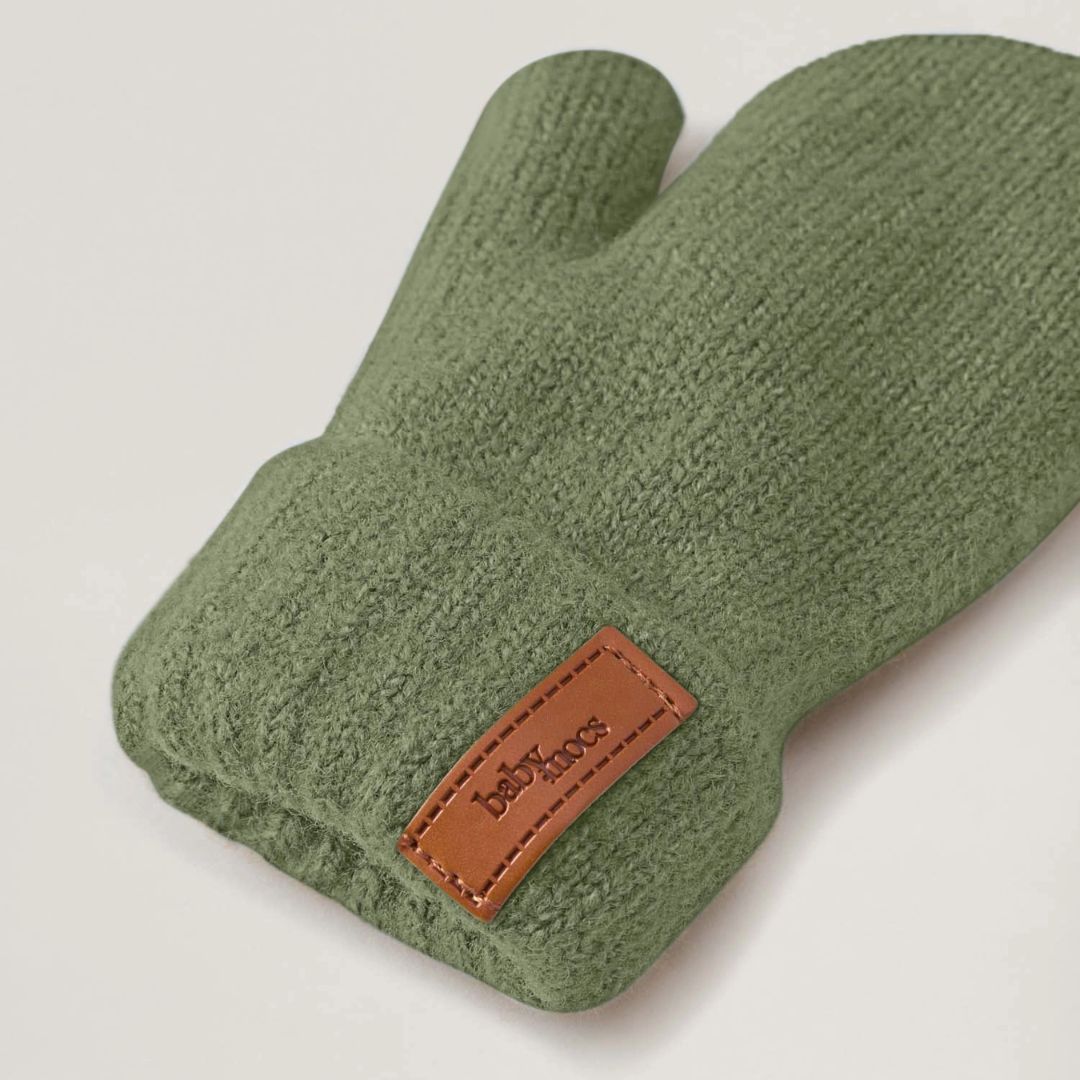 Kinder Fäustlinge mit Rippstrick und weichem Eco-Fleece-Futter olive