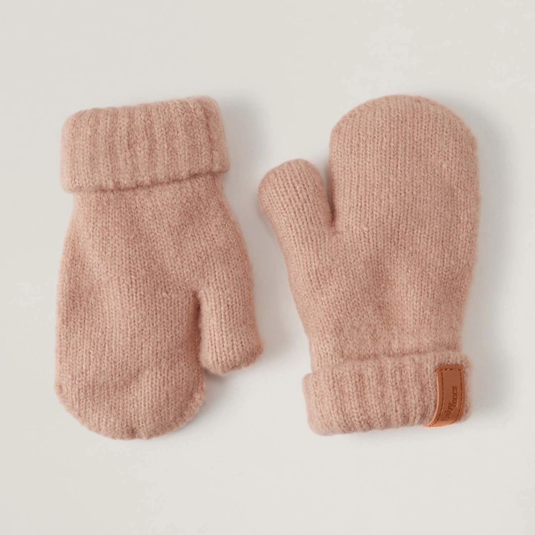 Kinder Fäustlinge mit Rippstrick und weichem Eco-Fleece-Futter rosa