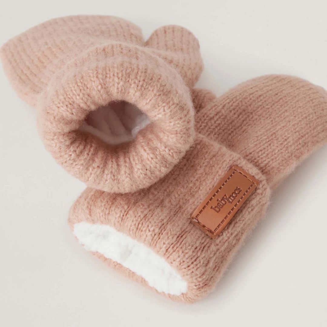 Kinder Fäustlinge mit Rippstrick und weichem Eco-Fleece-Futter rosa