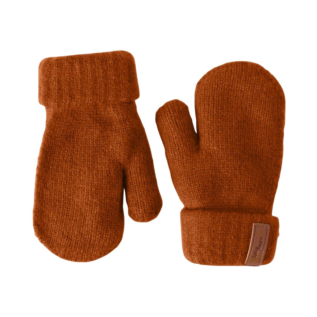 Kinder Fäustlinge mit Rippstrick und weichem Eco-Fleece-Futter rost