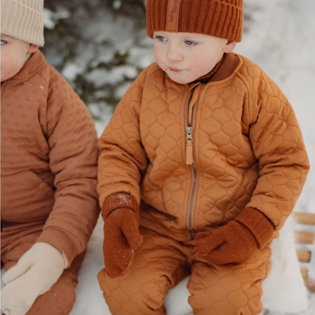 Kinder Fäustlinge mit Rippstrick und weichem Eco-Fleece-Futter rost