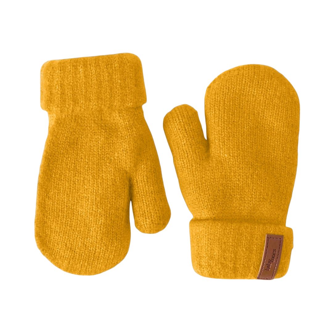 Kinder Fäustlinge mit Rippstrick und weichem Eco-Fleece-Futter senfgelb