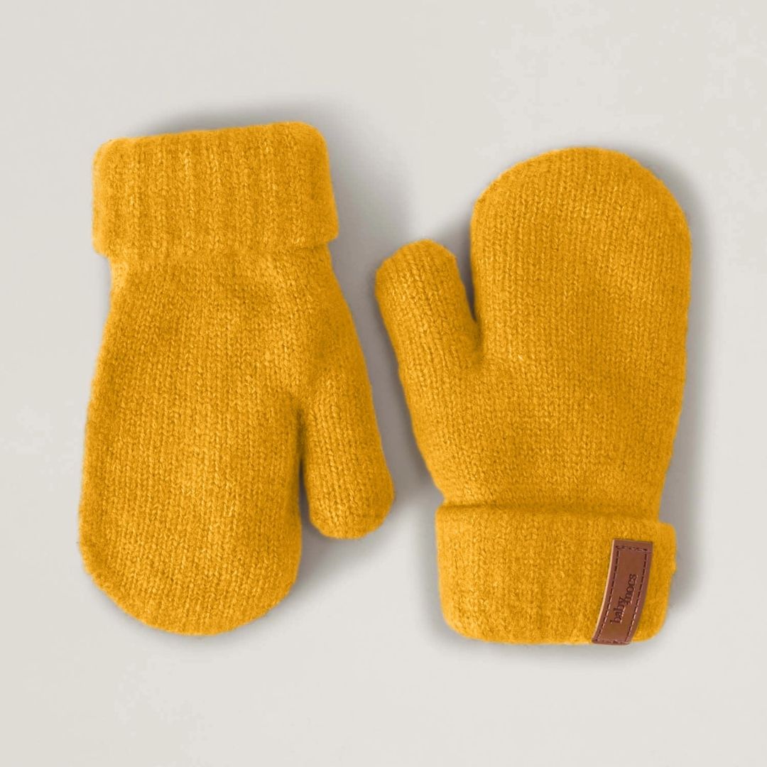 Kinder Fäustlinge mit Rippstrick und weichem Eco-Fleece-Futter senfgelb