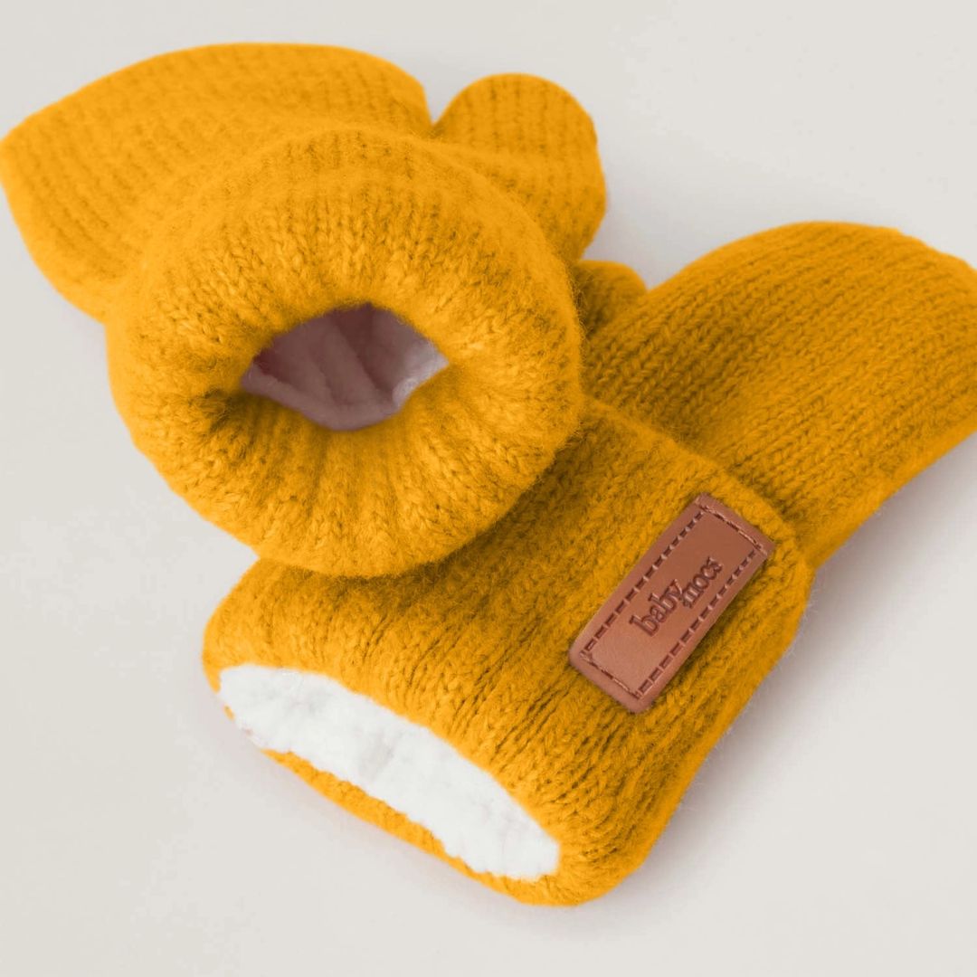 Kinder Fäustlinge mit Rippstrick und weichem Eco-Fleece-Futter senfgelb