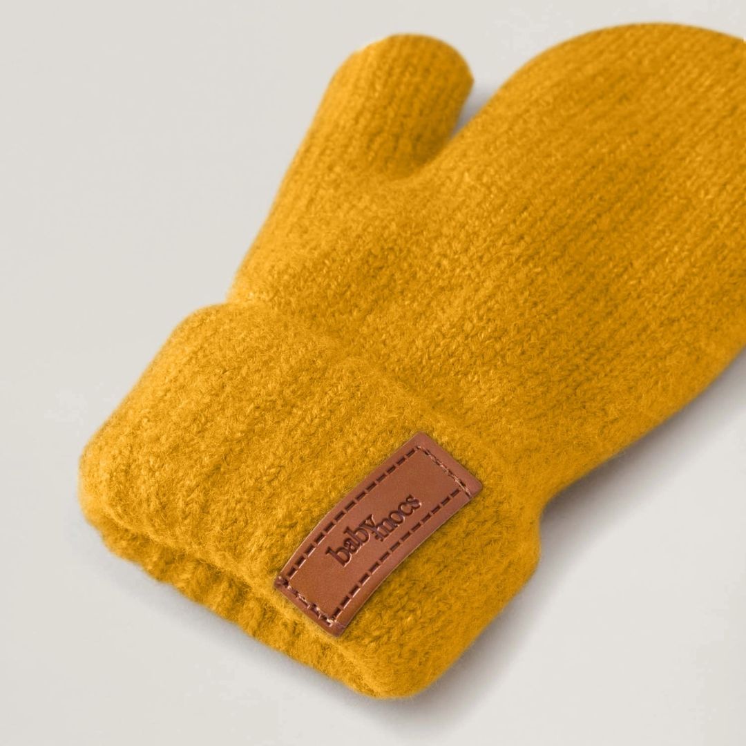 Kinder Fäustlinge mit Rippstrick und weichem Eco-Fleece-Futter senfgelb