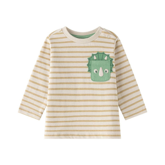 Baby Langarmshirt 'Stripes & Dino' beige