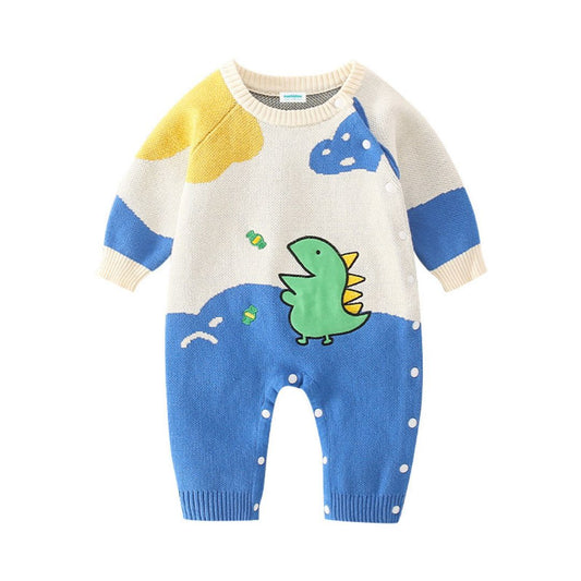 Baby Strick-Overall 'Colorblock Dino' multicolor