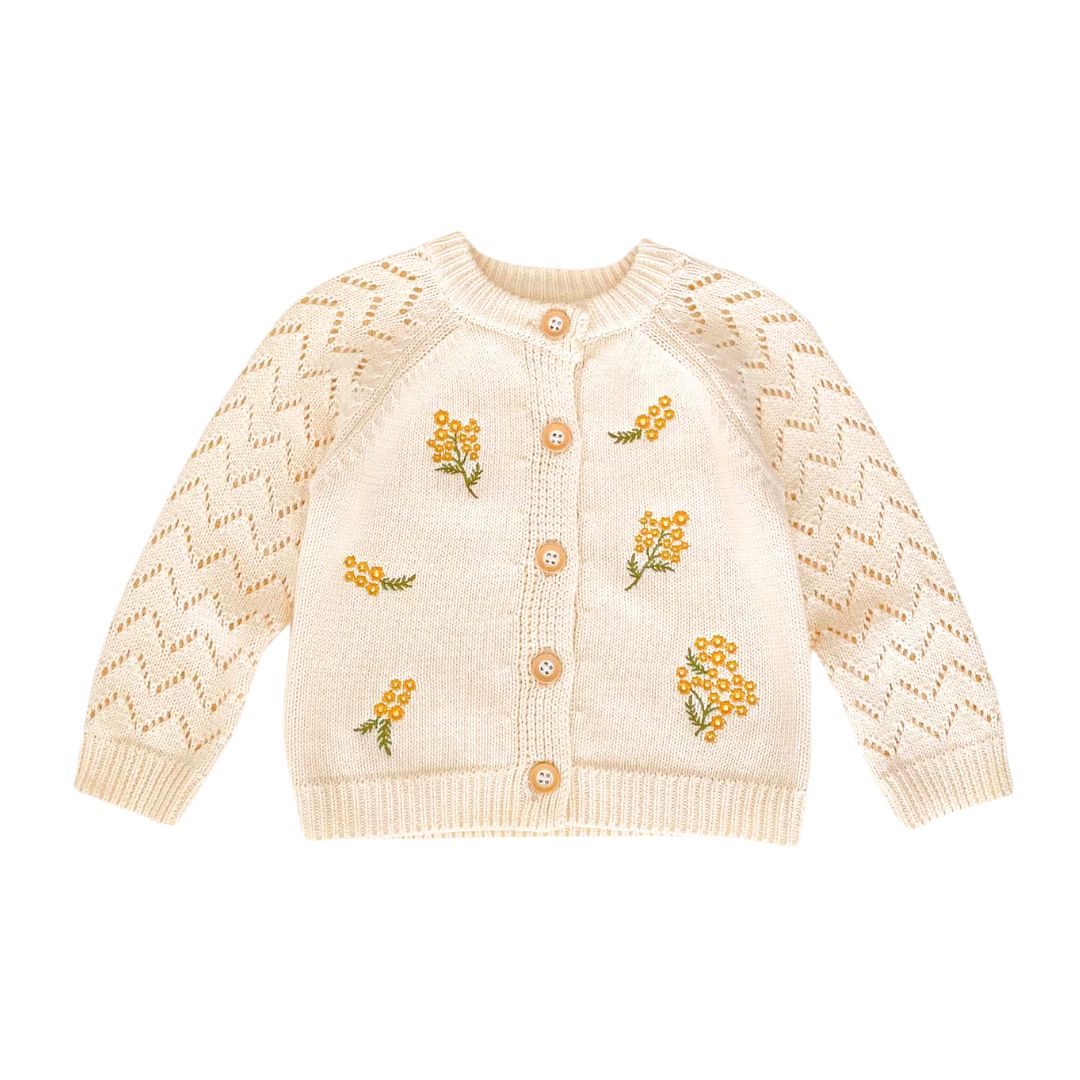 Baby und Kleinkind Cardigan mit Stickerei und Lochmuster