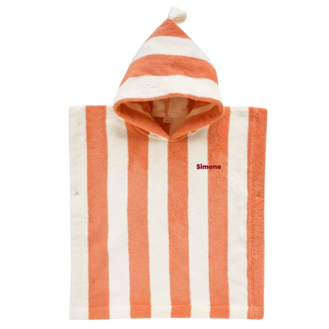 Gestreifter Badeponcho für Kinder korall personalisierbar