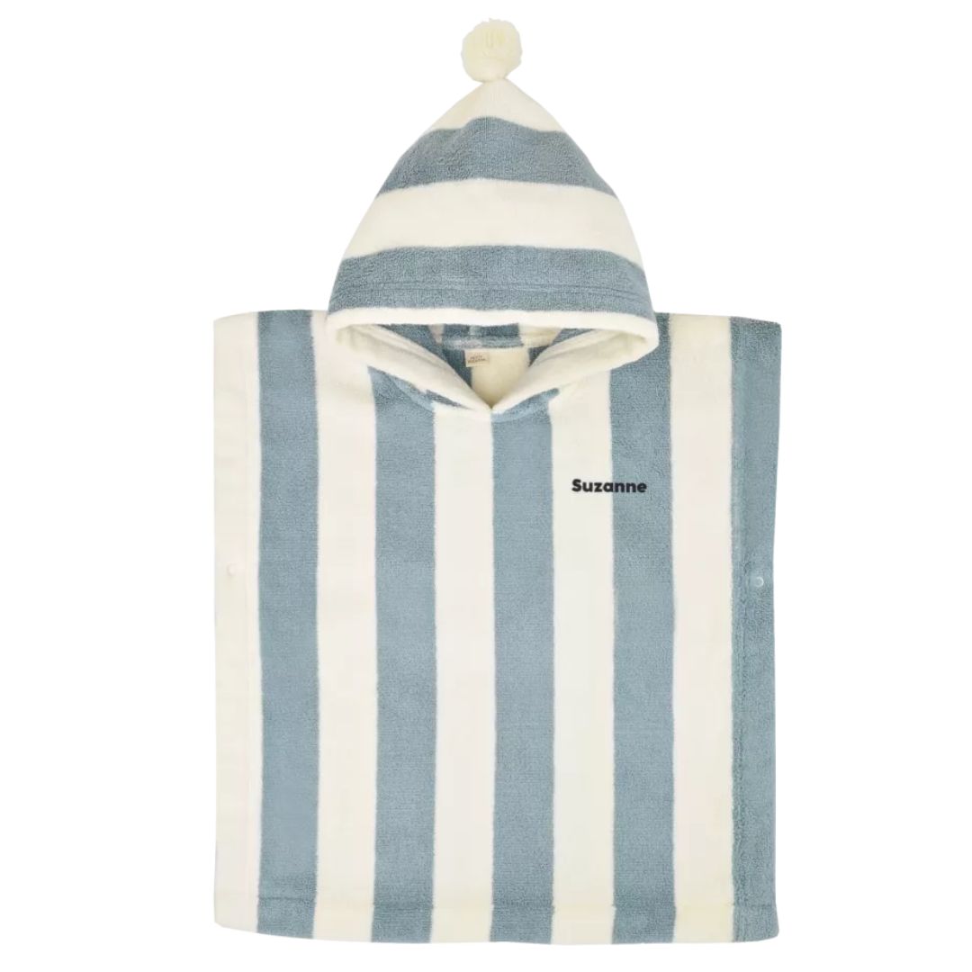 Gestreifter Badeponcho für Kinder blau personalisierbar