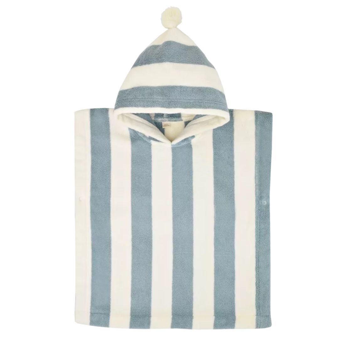 Gestreifter Badeponcho für Kinder blau personalisierbar