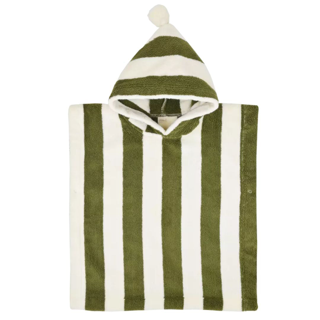 Gestreifter Badeponcho für Kinder grün personalisierbar