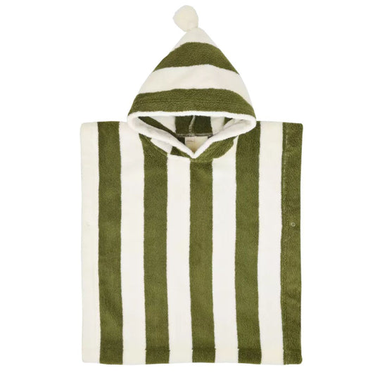 Gestreifter Badeponcho für Kinder grün personalisierbar