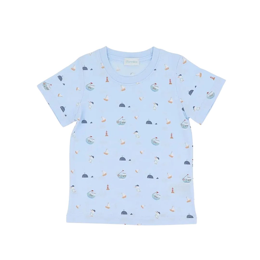 Baumwoll-T-Shirt Fischerboote blau